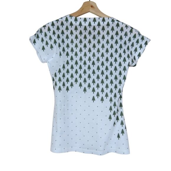 THREADLESS Women's White V-Neck Deforestation Short Sleeve Tee Size S Pine Trees - Picture 4 of 6